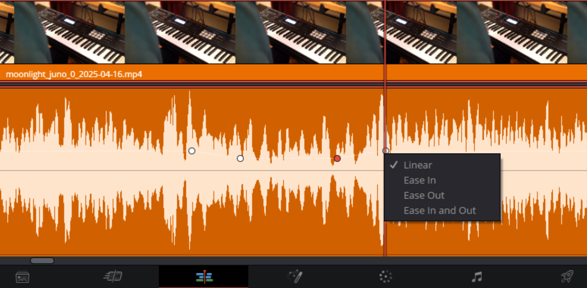The volume line (which connects the 4 small dots and disappears right and left) is the same color as the waveform, so it cannot be seen