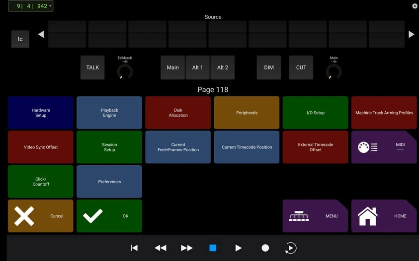 Android tablet running Avid Control in Remote mode