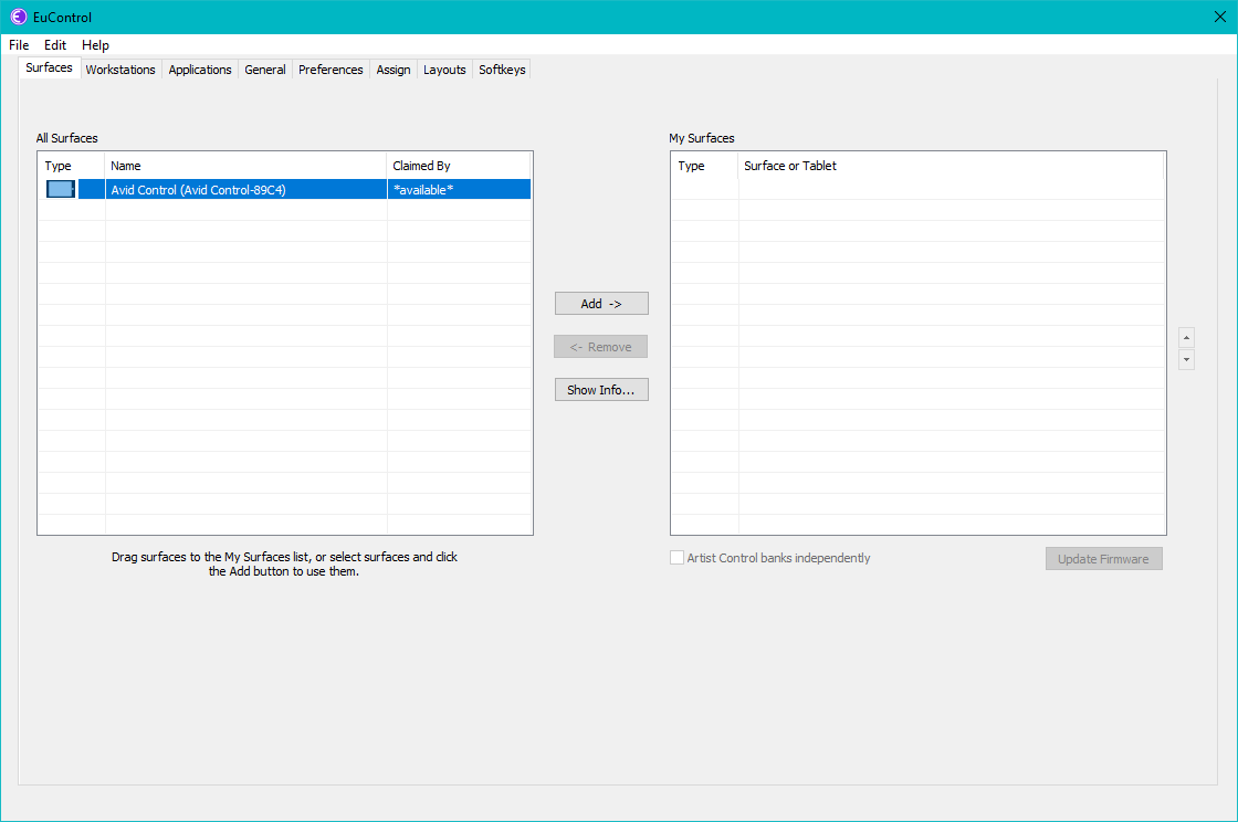 Avid Control available but not assigned