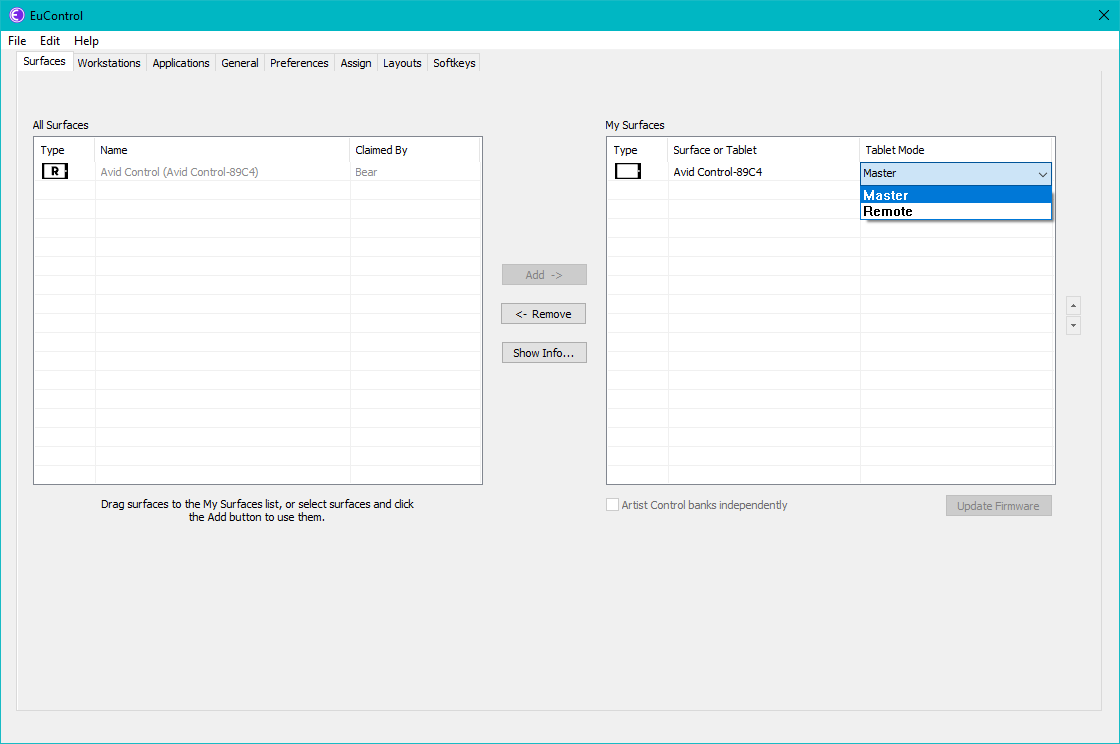 EuControl running on the Windows DAW along with Pro Tools