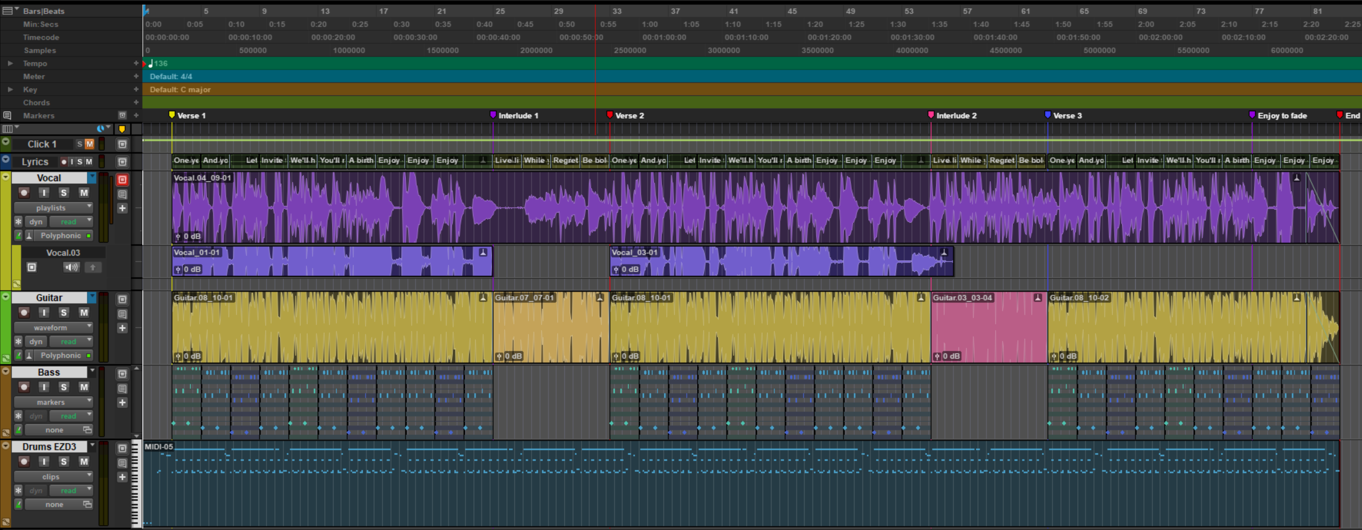 Mouse over the above image to enlarge it.<br>Pro Tools track layout for the longest version.